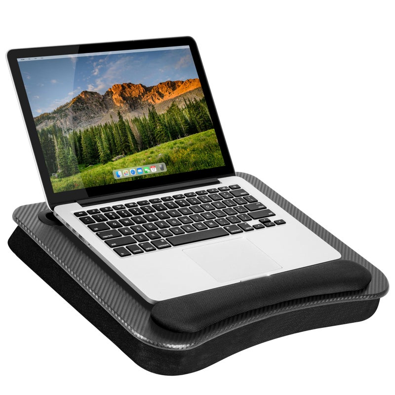 LAPGEAR Memory Foam Lap Desk with Wrist Rest and Media Slot - Medium - Black Carbon - Fits up to 15.6 Inch Laptops and Most Tablet Devices - Style No. 91338 - Image 1